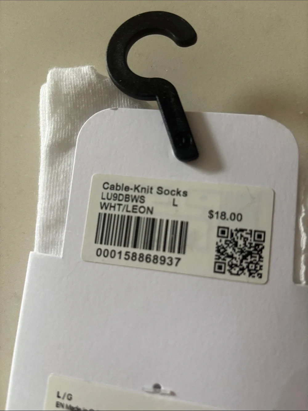 lululemon athletica Cable-Knit Quarter Socks - White w: Green Logo Band Lg NWT